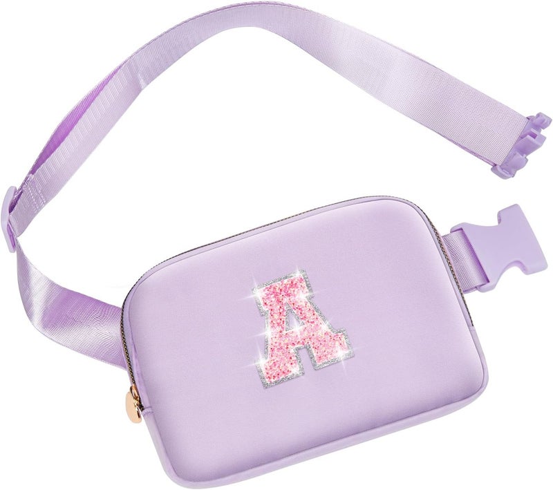 YQE Birthday Gifts for Girls, 4 5 6 7 8 9 10 11 12 13 14 Year Old Girl Gifts for Teens Kids Daughter Sister Her, Cute Initial Fanny Pack Belt Bag Crossbody Bag Trendy Stuff for Girls Teen (Lavender, A) - Image 1